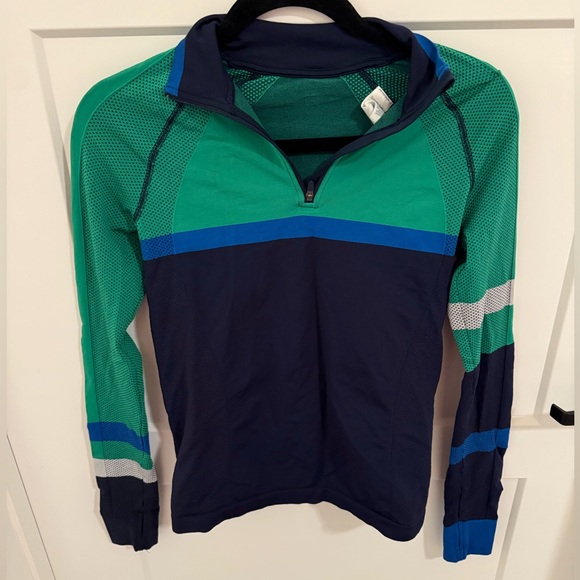 Sweaty Betty Tops - Sweaty Betty London Half Zip Performance Top Green Blue Colorblock Size S